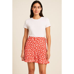 J.Crew Merchantile Women's Tie Waist Floral Ruffle Wrap Mini Skirt Size M - NWT